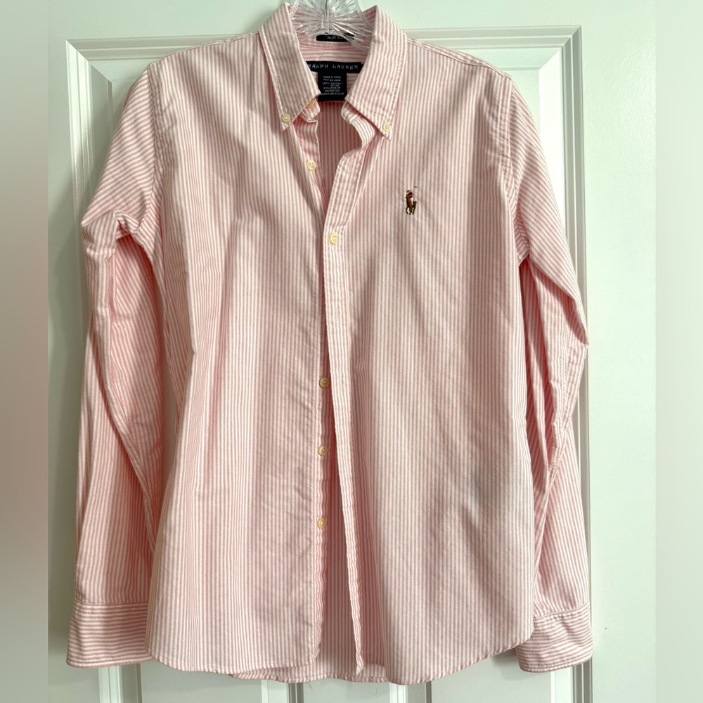 Ralph Lauren Women’s Pink Striped Button Down Shirt